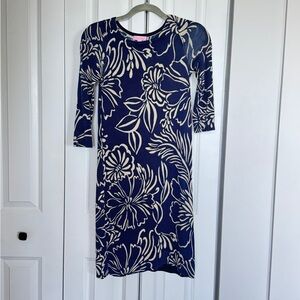 Lilly Pulitzer Floral Navy and Cream Sweater Dress